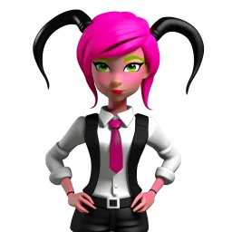 ROBLOX woman character pink hair with horns with white t-shirt and black tie