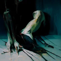 Minimal abstract oil paintings close up person limbs sinew and concrete fragments illuminated at night style of Justin Mortimer And Francis bacon