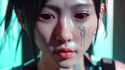 4k, hyper-realistic, Ultra-HD, Ray-tracing, cyberpunk, cybernetics, Asian, Female, short