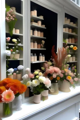 window display decor for the CREAM TO POWDER TINT with flowers