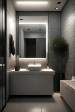 generate a modern small simple restroom for visitors. With interior design and light
