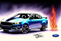 a true-to-life 2015 ford falcon xr8, centered, intricate, extreme detailed, photorealism, center view, suburb background, pivot on ford, pen and color marker, painting by cheryl kelley