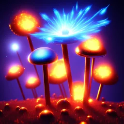 metal MUSHROOMs stars galazy SPACE lANDSCAPE BURNING IN BLUE FLAMES