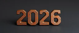 "2026" in squared block letters made of shiny and rusty metal on contrasting background