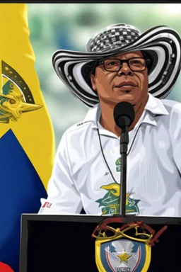 Ilustración vectorial de Gustavo Petro con gorra deportiva camisa colores negro, blanco y rojo, fondo negro