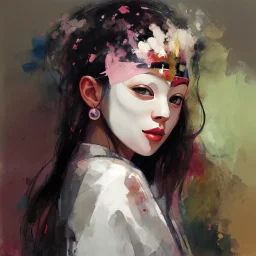 girl with a mask Watercolor.