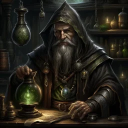 A hardened celtic industrial era mage alchemist grimdark realistic