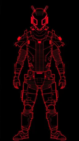 dibujo de contorno de un Samurái negro y rojo con traje cyberpunk full body