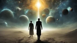 matrix universe, space, planets, god creation walking on the light