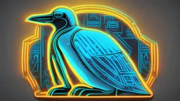 sticker emblem style, emperor penguin, in ancient Egypt neon style