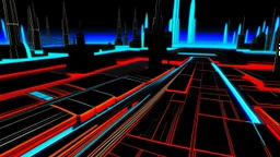 tron legacy, blue, red and orange, city