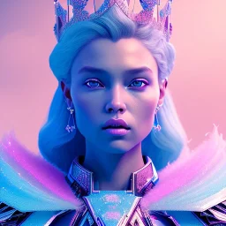 A portrait of a crystalised blue pink queen, atmospheric, realistic, unreal engine, lighting, octane render.