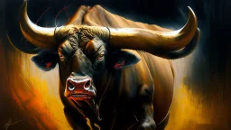 dangerous bull oil painting