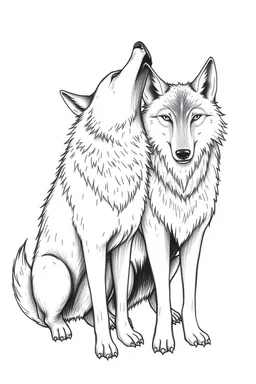 two wolves 1.honest wolf and 2.commercial wolf funny drawing by hand