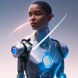 cosmos masterpiece, cyborg robot, sango fantasy, fantasy magic, sharp focus, illustration, highly detailed, digital painting, concept art, matte, artgerm and paul lewin and kehinde wiley, full figure, fit in board, cyber punk, pretty accurate hands face fingers, natural aye, fit within portrait