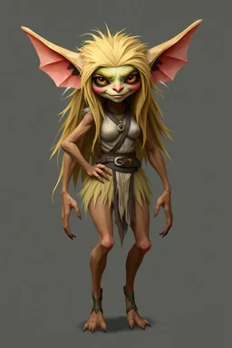 low poly gremlin woman with long fur all over her entire body