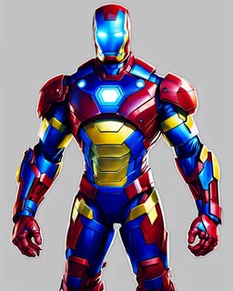 Super Iron Man, blue and red and yellow armor,