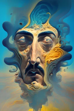 A surreal, Salvador Dali-inspired portrait of a person with their facial features melting and morphing into a dreamscape filled with whimsical and bizarre elements, showcasing the fluidity and boundlessness of the human imagination.