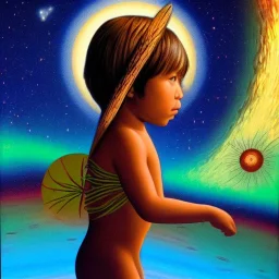 subtle indigenous child in a galactic ambiance