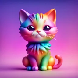 Create little multicoloured cat style cute figurine and gradient background