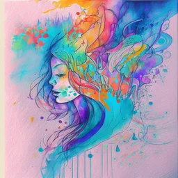 Use flowing, organic shapes and vibrant colors to capture the initial allure and enjoyment of drug addiction, watercolour, pencil sketch