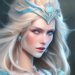 ice queen blue eyes long blond hair smiling face long dress in elden ring realistic