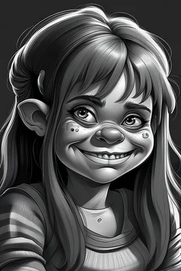 sweet troll girl drawing greyscale