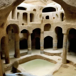 deep underground society with pueblo, greek, and islamic architecture
