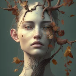 full face tattoo of branches and leaves that extend past face and become real, 8k resolution, high-quality, fine-detail, intricate, digital art, detailed matte, volumetric lighting, illustration, octane render,