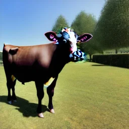 A cow wearing a suit and tie