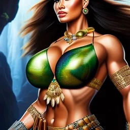 Ultra detailed fullbody Portrait in oil on canvas of busty Amazon warrior with armor,extremely detailed digital painting,ultrarealistic skin,intense stare, extremely detailed face, crystal clear eyes, mystical colors ,perfectly centered image, perfect composition, rim light, beautiful lighting,masterpiece ,8k, stunning scene, raytracing, anatomically correct, in the style of Simon Bisley and Ohrai Noriyoshi and robert e howard and Steve Jung and Wizyakuza and uncannyknack.