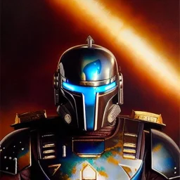 Jango Fett helmet, ancient metal helmet ,painting by gaston bussiere, greg rutkowski, yoji shinkawa, yoshitaka amano, tsutomu nihei, donato giancola, tim hildebrandt, oil on canvas, cinematic composition, extreme detail,fit full head inside picture, smooth colors