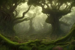 a beautiful and highly detailed matte painting of a wooden elven temple in a magical fantasy garden in a lush forest, celtic knots, ancient runes, knotted trees, tangled vines, intricate details, epic scale, insanely complex, 8k, sharp focus, hyperrealism, very realistic, by caspar friedrich, albert bierstadt, james gurney, brian froud