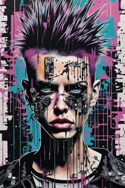 Ultra detailed medium portrait painting of anxiety torn up punk poster, broken circuitry background, matrix effects, punk visual art, punk art aesthetic, graffiti art, pop surrealism, collage art, cluttered paint glitches