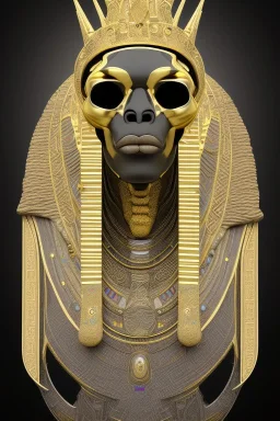 black male African Egyptian alien, cracks in the voodoo head, wicked, eyes, crown, Elephant, 8k, finely detailed, photo realistic, tiger turquoise skull head gold dragon space alien snow skeleton gold gorilla silver crown silver eyes