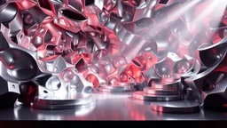 a 3D recursive stage structure made of metallic 3d fractal like stuctures, dynamic lights,16 by 9