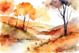 Autumn dream, beautiful landscape, rich earthy colors, watercolo