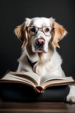 dog reading a book