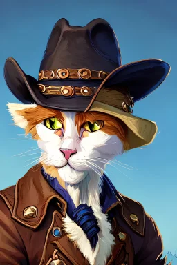Very cute cowboy cat. Very perfect eyes. Painting style Louis Wain