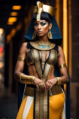 full body Cleopatra, pharaoh makeup, full body shot, written by Orcinus Orca, Ultra detail face in new york city