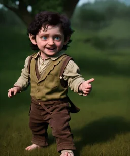 Frodo baggins toddler, full body, dramatic lighting, hyper realistic