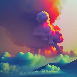 waste system, garbage dump, waste, dump, hill, smoke plumes, clouds, smog, with pollution, double exposure photography, colourful nature, clean sharp focus, on white background, Fractal Geometry, sacred geometry