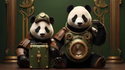 High-end state-of-the-art STEAMPUNK aesthetics flawless smiling cute panda, supreme cinematic-quality photography, sage green and honey brown pure leather clothes, Art Nouveau-visuals,Vintage style with Octane Render 3D technology,hyperrealism photography, (UHD) with high-quality cinematic character render,Insanely detailed close-ups capturing beautiful complexity,Hyperdetailed,Intricate,8K,Hyperrealism craftwork