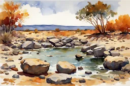 Sunny day, rocks, arid land, winslow homer watercolor paintings