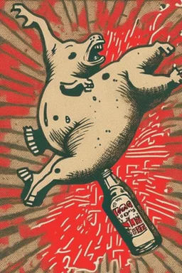 Schwein hüpft durch eine Cola-Flasche von Keith Haring