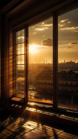 Outside the window, the sun bathes the city in golden light, symbolizing the boundless opportunities awaiting those who dare to dream big and chase after their ambitions.