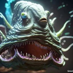 fluid ink angler fish creature, unreal engine 5, 8k resolution, photorealistic, ultra detailed