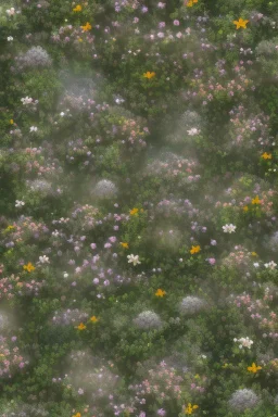 brumes ciel etoilé prairie rivieres fleurs printemps jolie parfumée chateau féerique dans les etoilee