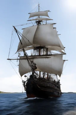 front view of a ship with a spider figurehead