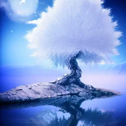 Crystal, white tree,dragons,sparkly atmosphere, fantasy, scenery,no leaves, rocky shoreline